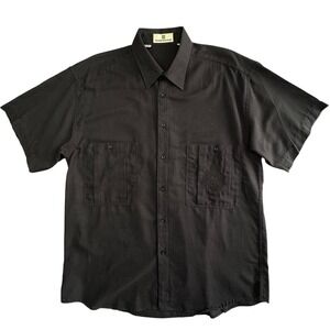 Vintage 1970s Pierre Balmain Short Sleeve Shirt Mens L Black Crest Pleat Pockets